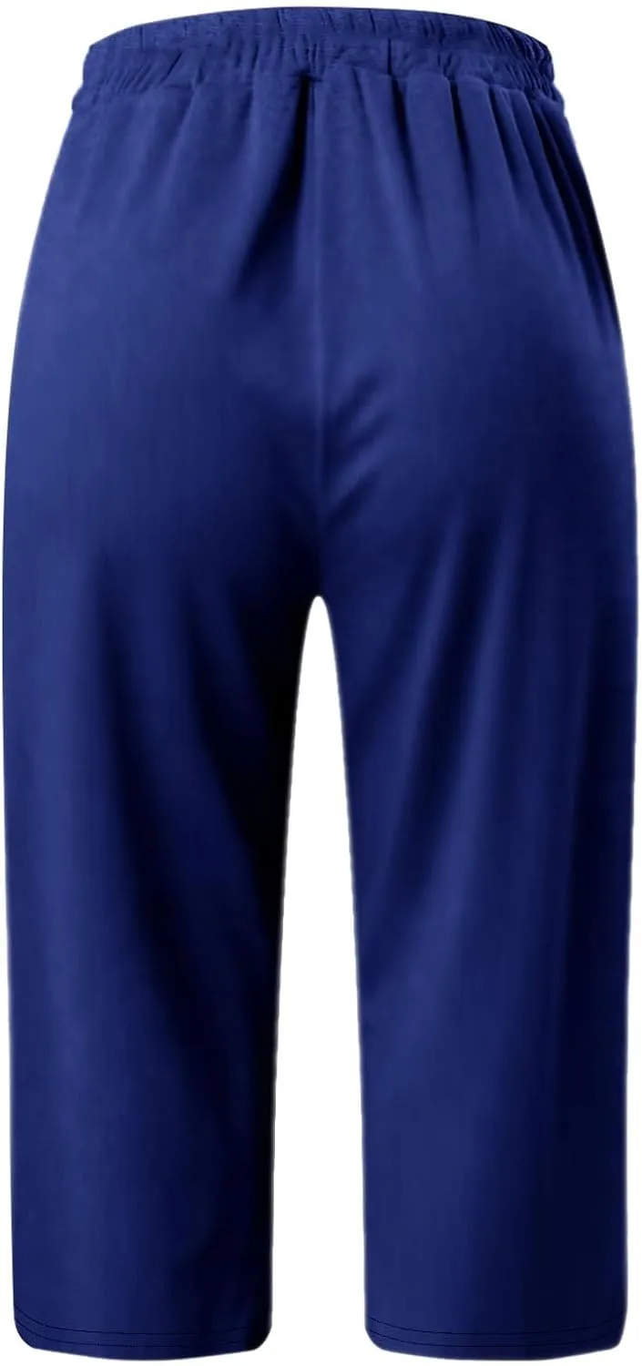 Womens Capri Yoga Pants Loose Workout Joggers Drawstring Sweatpants Lounge Pajama Capris Pants with Pockets