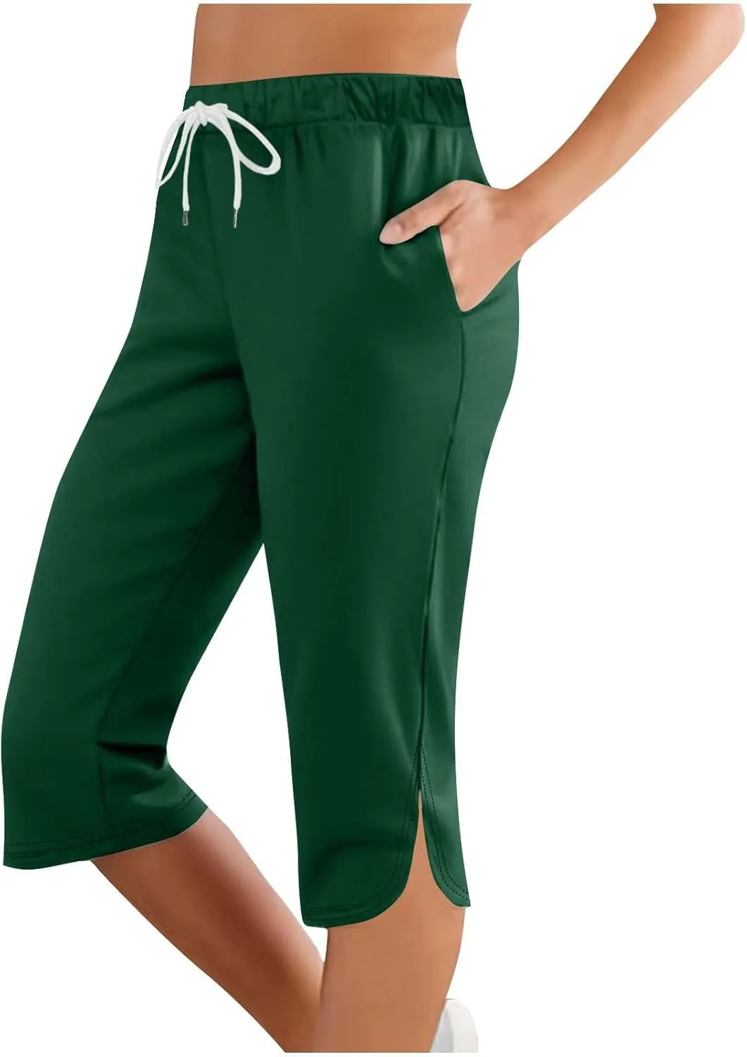 Womens Capri Yoga Pants Loose Workout Joggers Drawstring Sweatpants Lounge Pajama Capris Pants with Pockets