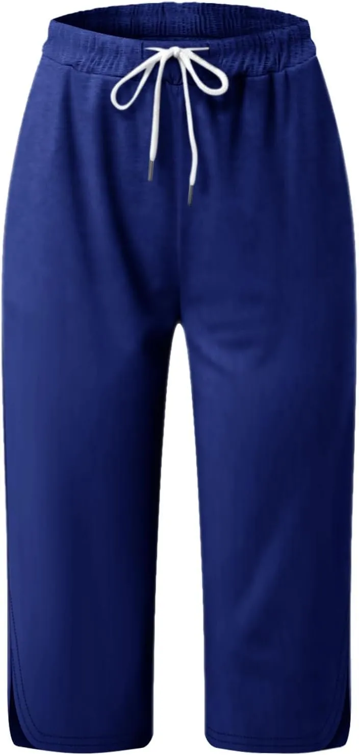 Womens Capri Yoga Pants Loose Workout Joggers Drawstring Sweatpants Lounge Pajama Capris Pants with Pockets