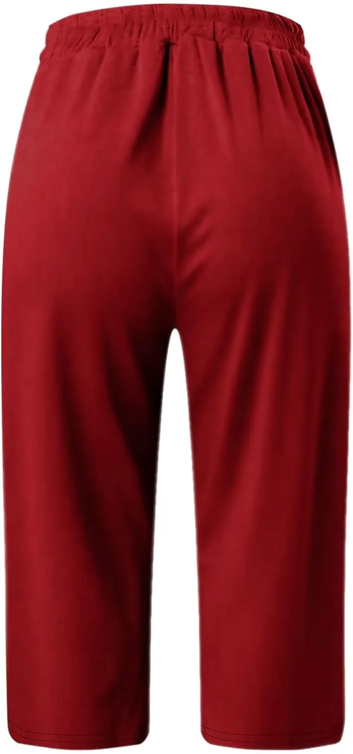 Womens Capri Yoga Pants Loose Workout Joggers Drawstring Sweatpants Lounge Pajama Capris Pants with Pockets