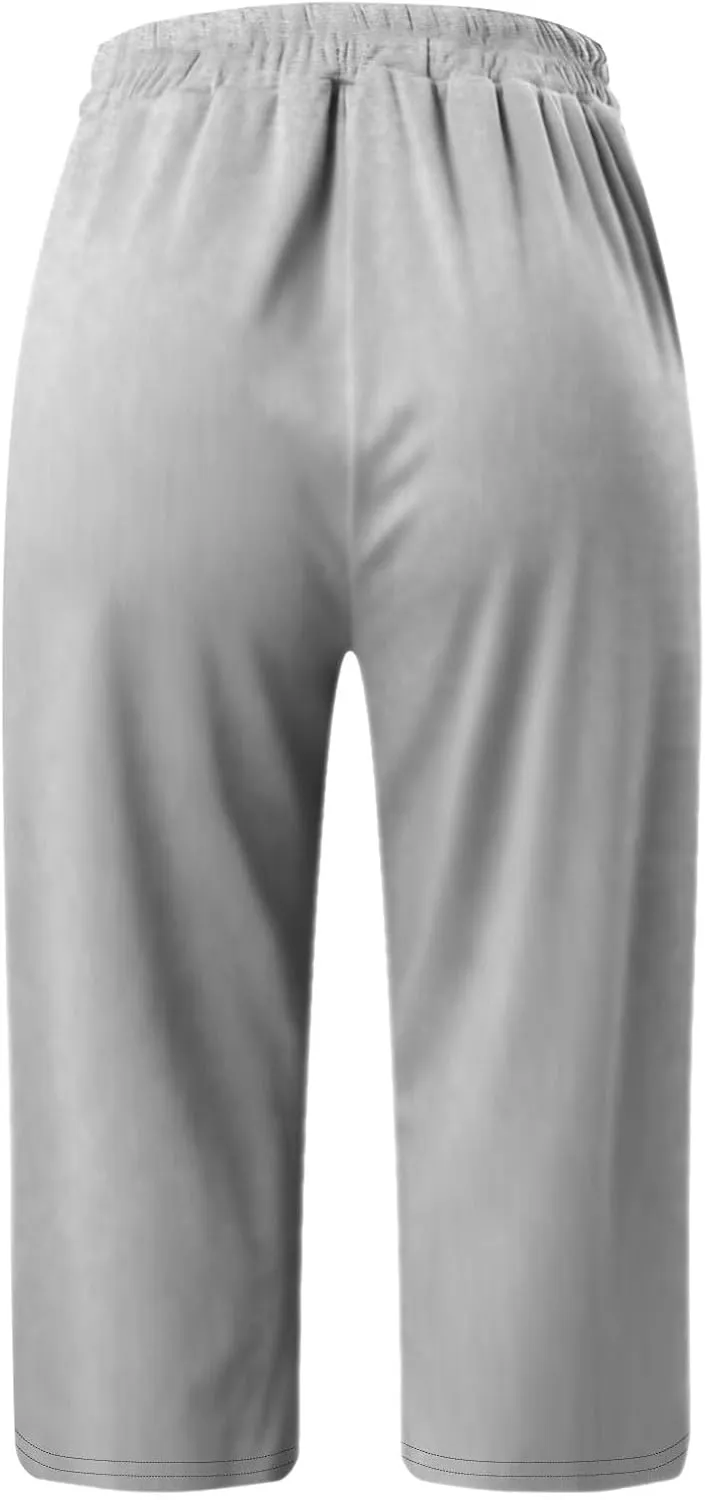 Womens Capri Yoga Pants Loose Workout Joggers Drawstring Sweatpants Lounge Pajama Capris Pants with Pockets