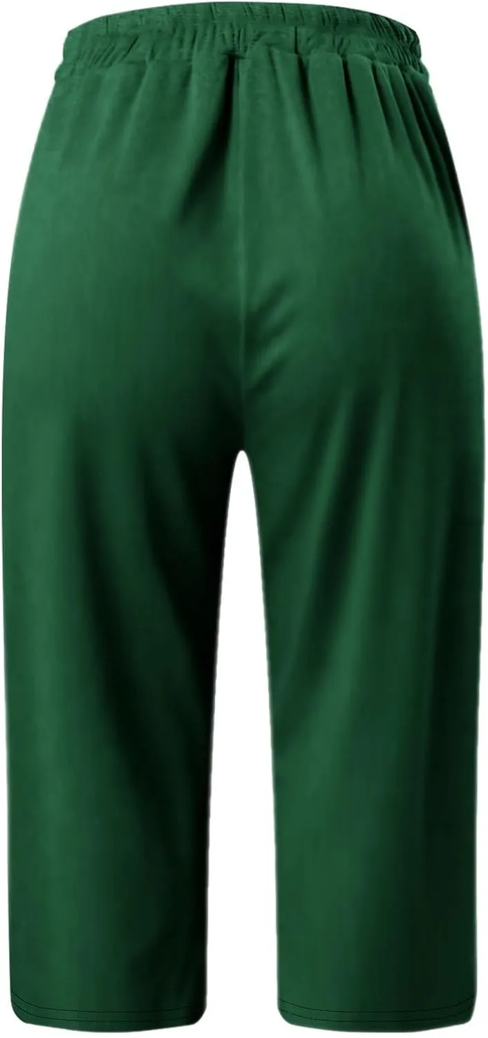 Womens Capri Yoga Pants Loose Workout Joggers Drawstring Sweatpants Lounge Pajama Capris Pants with Pockets
