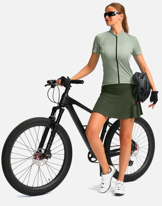 Women's Cycling Skirts 4D Padded Bike Shorts with Pockets High Waist Biking Skort for Road Mountain Bicycle Riding