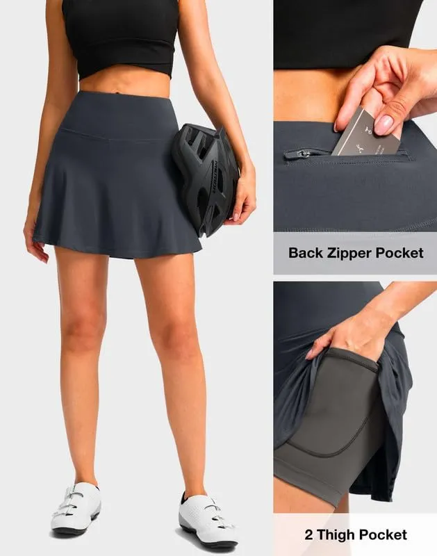 Women's Cycling Skirts 4D Padded Bike Shorts with Pockets High Waist Biking Skort for Road Mountain Bicycle Riding