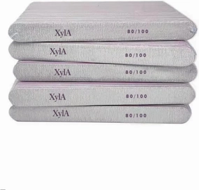 Xyla Professional Nail Files 80/100 Grit, Double Sided Emery Boards for Acrylic Gel Nails, Set of 5, Strong and Durable