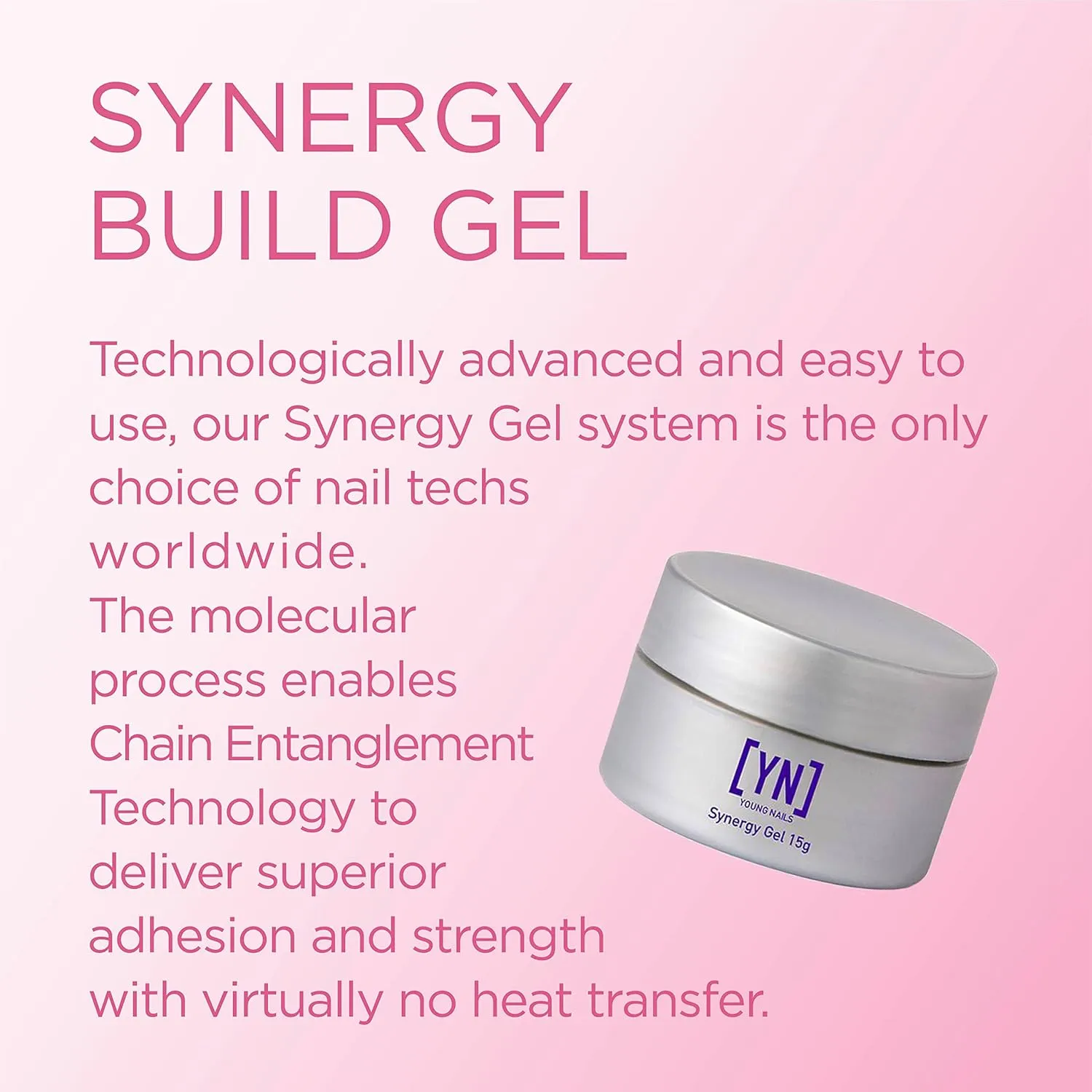 Young Nails Synergy Gel System, Building Gel - Hard Builder Gel, Superior Adhesion & Strength, Structured Nail Gel Builder - Build Gel, Pink, 15g