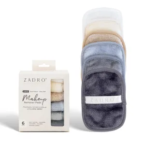 Zadro Makeup Remover Cloths 6-Pack Erase All Makeup with Just Water, Including Waterproof Mascara, Eyeliner, Foundation, Lipstick, Sunscreen, and More