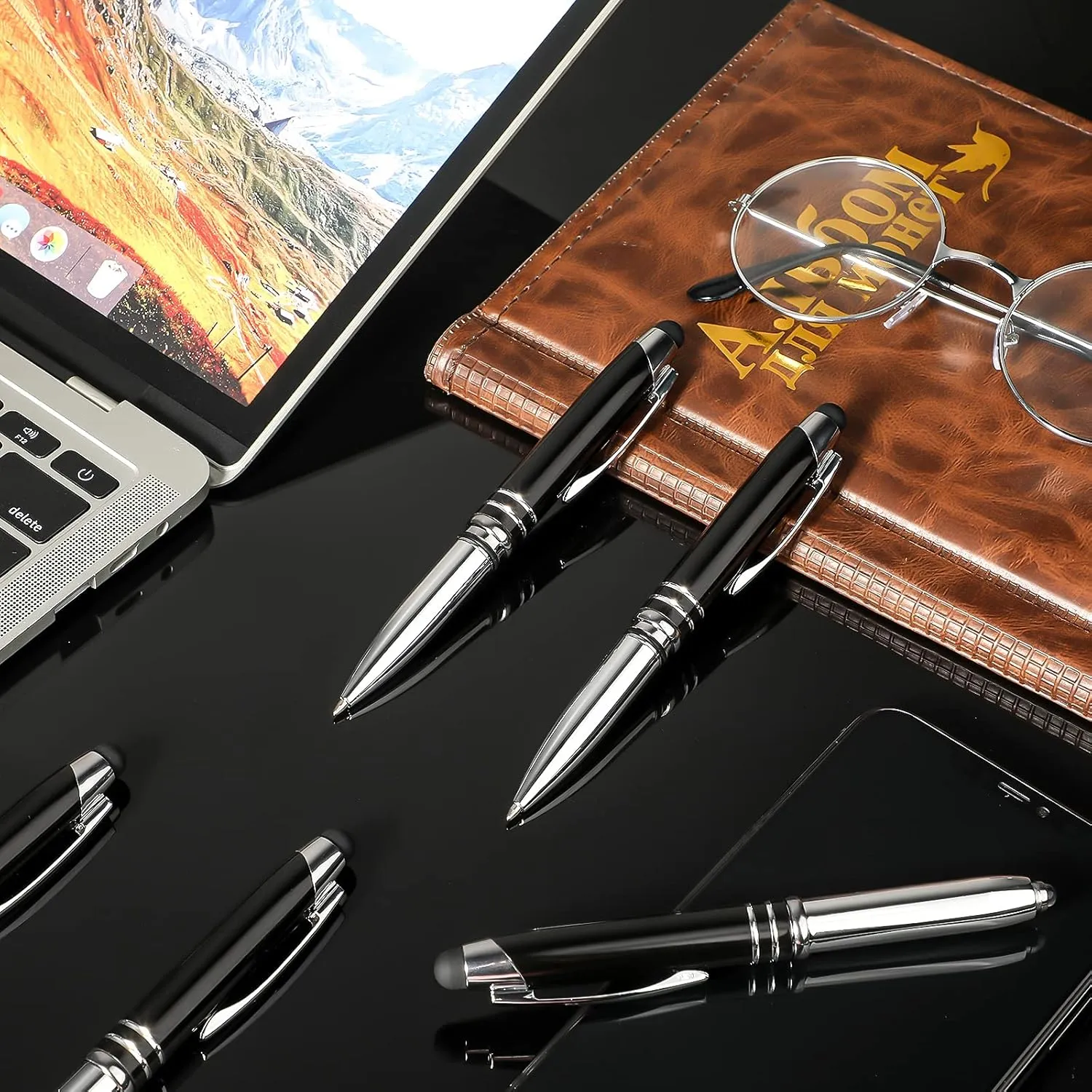 Zonon 15 Pieces LED Ballpoint Pen with Stylus Tip, Multi-Function Capacitive Pen with LED Flashlight, 1.0 mm Black Ink Metal Ballpoint for Touch Screens, 3 in 1 Stylus(Black)