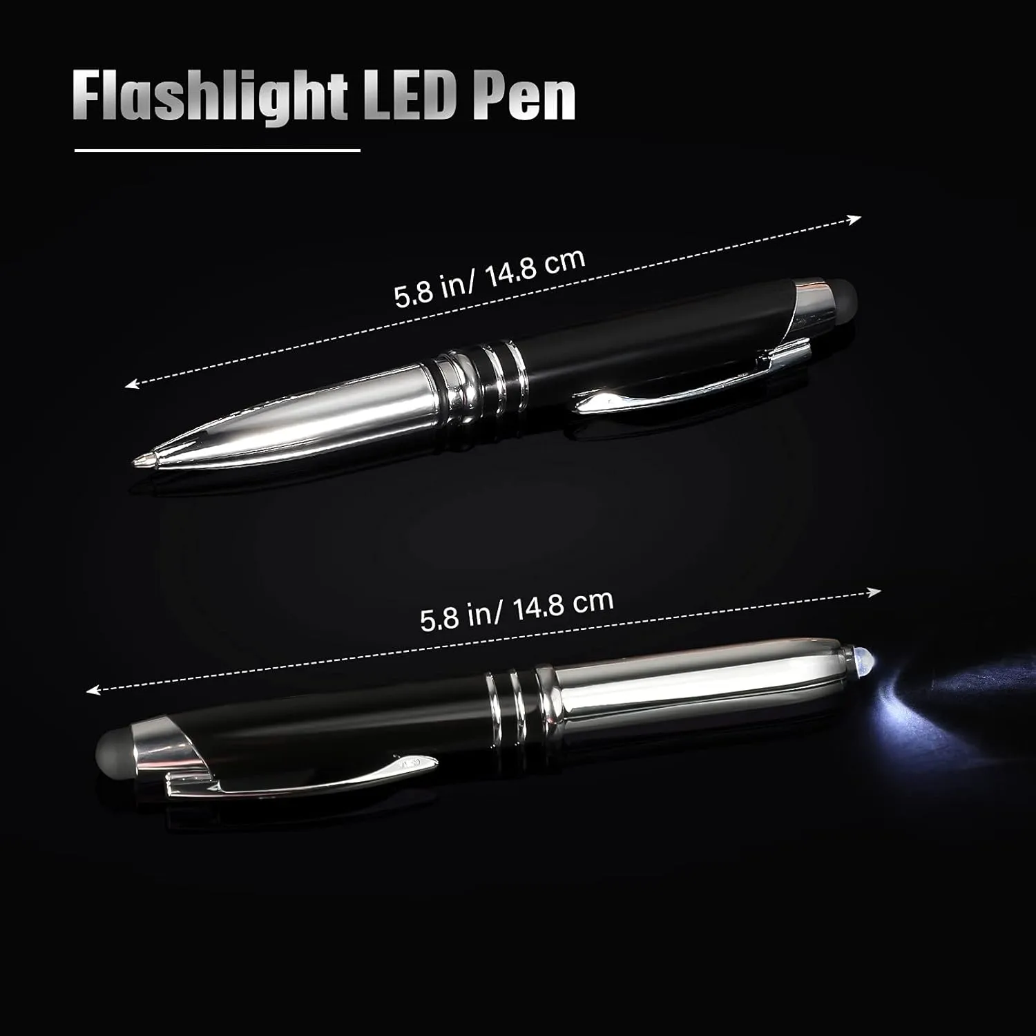 Zonon 15 Pieces LED Ballpoint Pen with Stylus Tip, Multi-Function Capacitive Pen with LED Flashlight, 1.0 mm Black Ink Metal Ballpoint for Touch Screens, 3 in 1 Stylus(Delicate Colors)