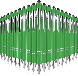 Zonon 38 Pieces Rubberized Ballpoint Pen with Stylus Tip Stylish Metal Pen Capacitive Styli with Soft Rubberized Grip, Black Ink for Most Devices(Green)