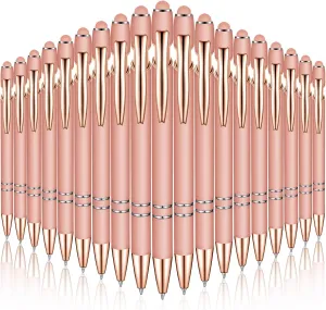 Zonon 38 Pieces Rubberized Ballpoint Pen with Stylus Tip Stylish Metal Pen Capacitive Styli with Soft Rubberized Grip, Black Ink for Most Devices(Rose Gold)